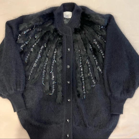 Sia Bellini rabbit fur/lambs wool sweater with jeweled embellishments size small - Picture 1 of 9